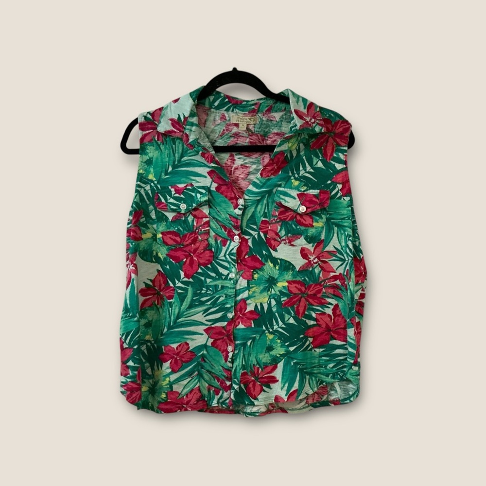 Tropical Floral Sleeveless Blouse 1X